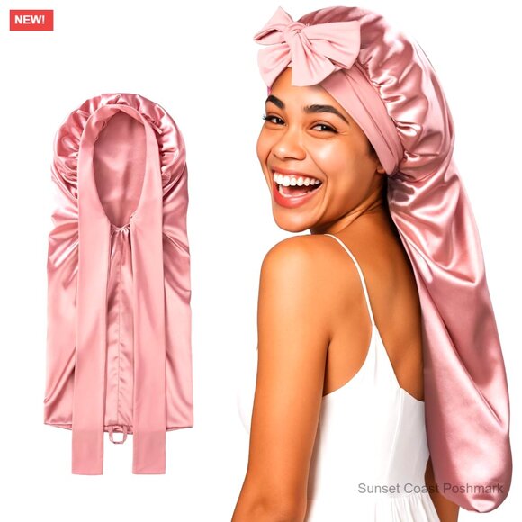 Mulberry Silk Sleep Bonnet Double Layer Adjustable Tie Band Long Hair Protection main image 4